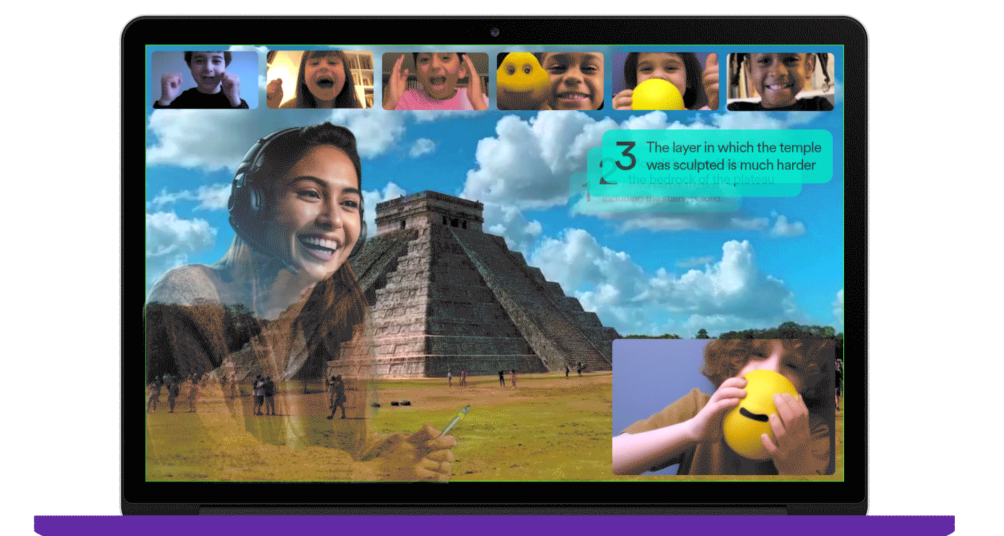 A preview of digital classroom of kids learning about Aztec temple 
